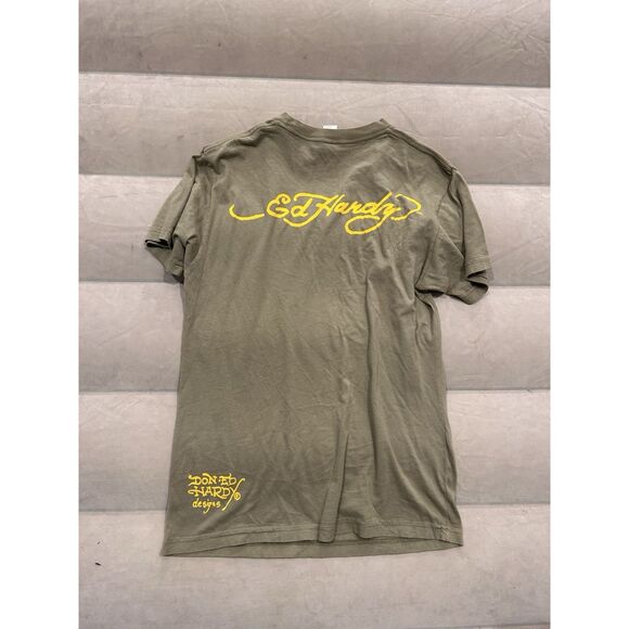 Ed Hardy Mens Medium Y2K Green Skull Cards T Shirt - Picture 9 of 11